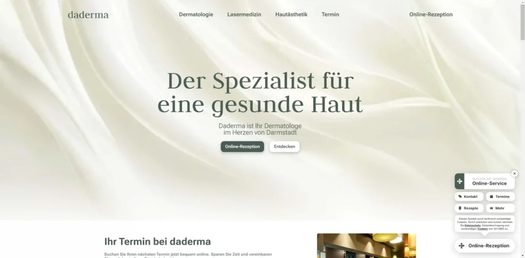 Website der Hautarztpraxis Daderma